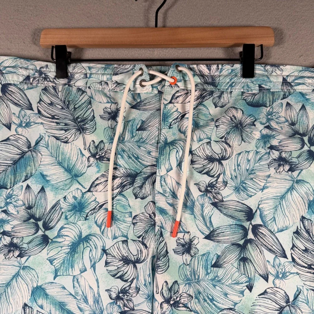 Tommy Bahama Mens‎ 3XLB Tropical Leaf Print Swim Trunks Blue Teal 9 Inch Inseam